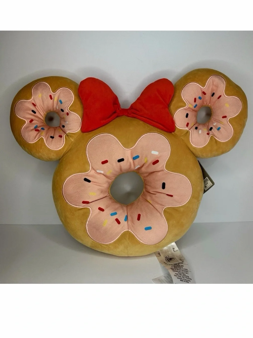 Disney Parks Minnie Mouse Large Sprinkle Pink Donut Pillow Plush Large 19” Wide